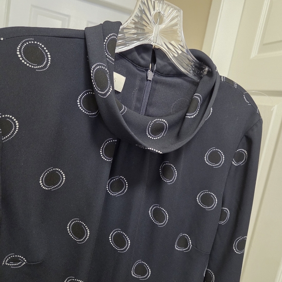 Hobbs Black Dotted Dress | Elegant Shift Midi | Ruffle Sleeve - Picture 4 of 8